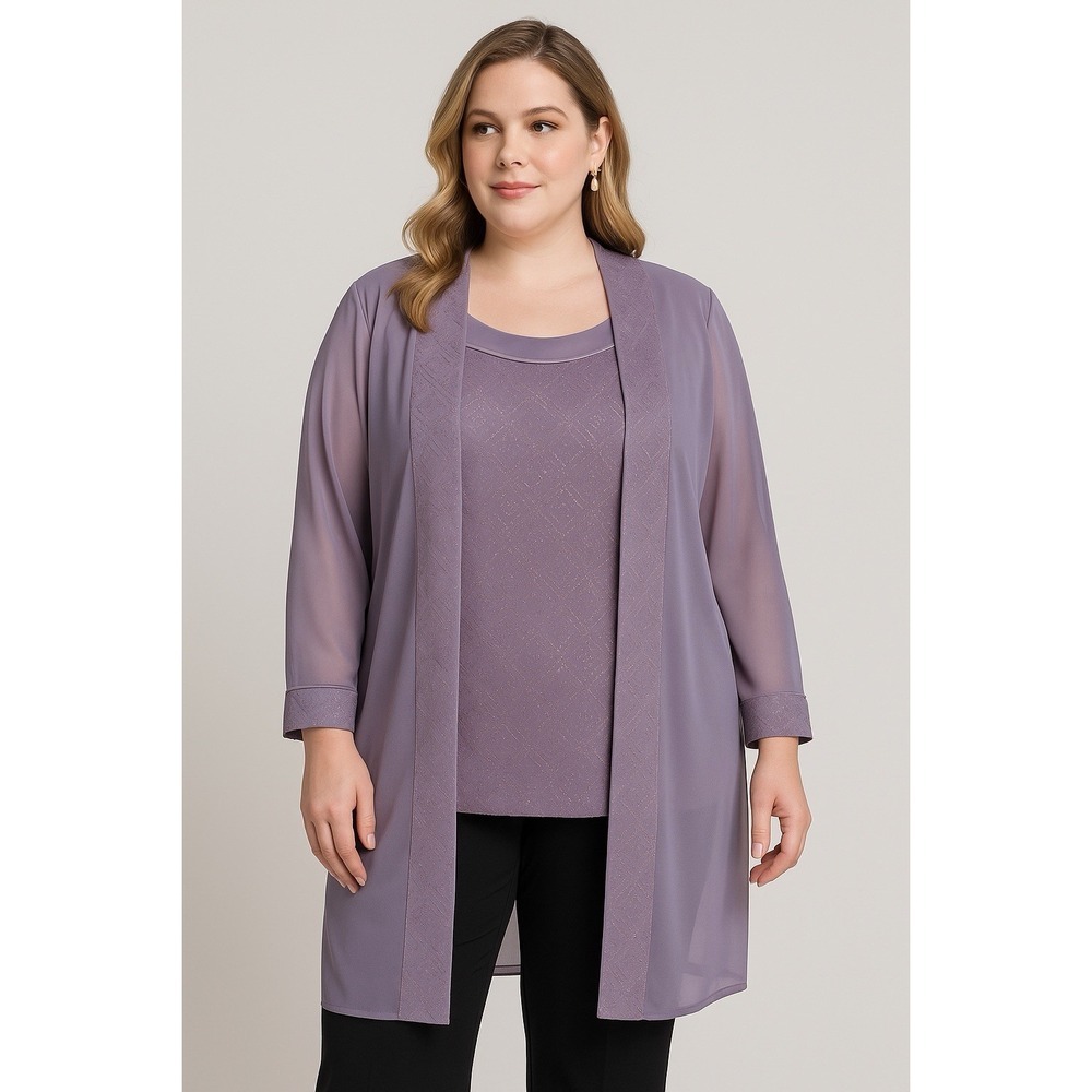 R&M Richards Women's 2 Piece Dressy Set Size‎ 16 Lavender Sheer Jacket Glitter